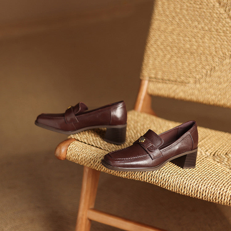 Women's Square-Toe Leather Loafer Pumps