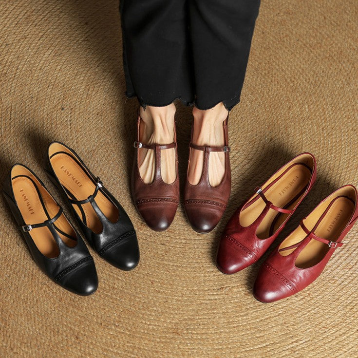 Women's T-Strap Leather Mary Janes