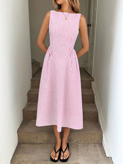 Linette™ | Striped Fit-and-Flare Midi Dress