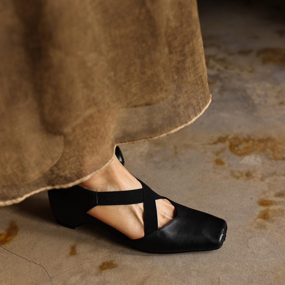 Women's Leather Cross-Strap Heels