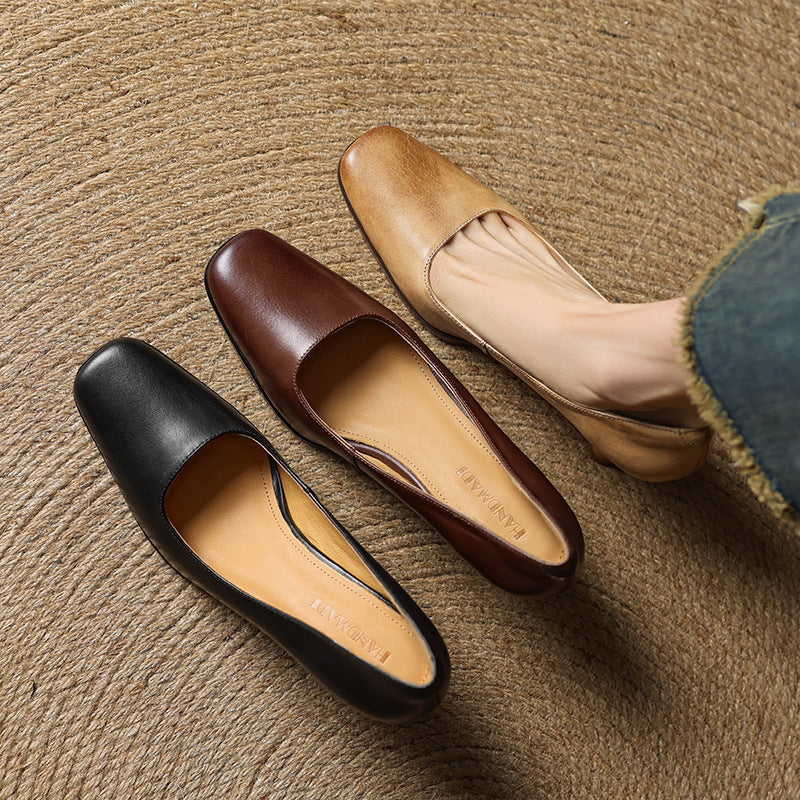 Women's Square Leather Pumps