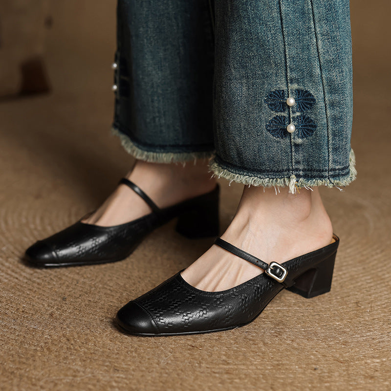 Women's Strap Leather Mules