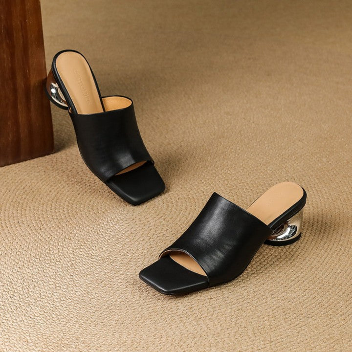 Women's Curve Leather Mule Heels