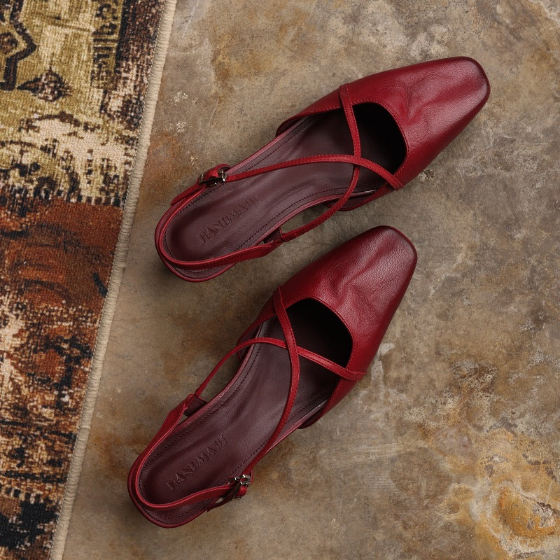 Women's Cross-Strap Leather Slingback Heels