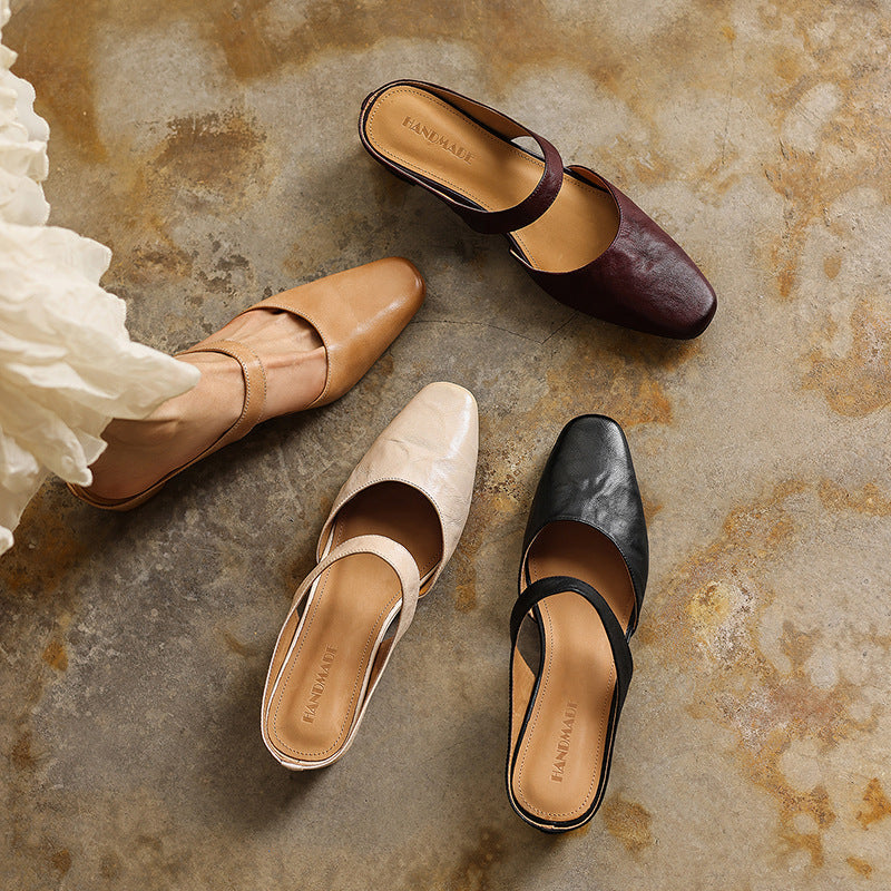 Women's Square-Toe Leather Mules