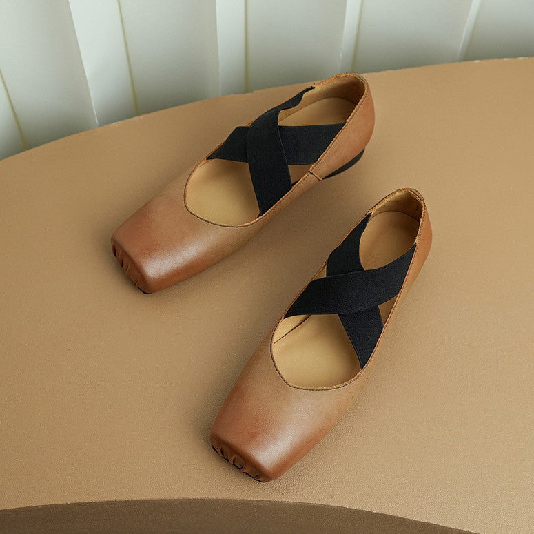 Women's Square Toe Leather Ballets