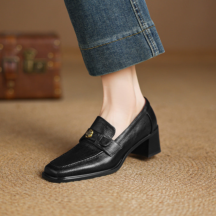 Women's Square-Toe Leather Loafer Pumps