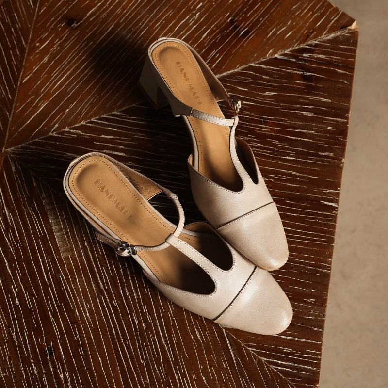 Women's T-Bar Leather Mules