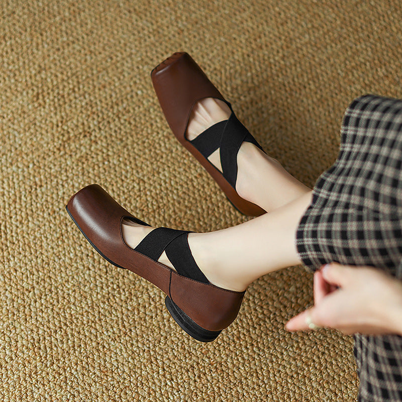 Women's Square Toe Leather Ballets