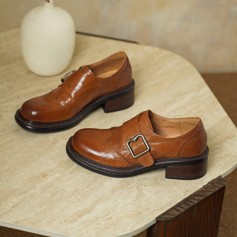Women's Monk-Strap Leather Brogues