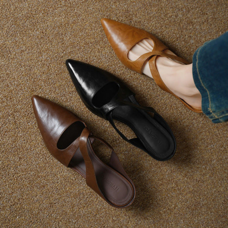 Women's Cross-Strap Leather Mules