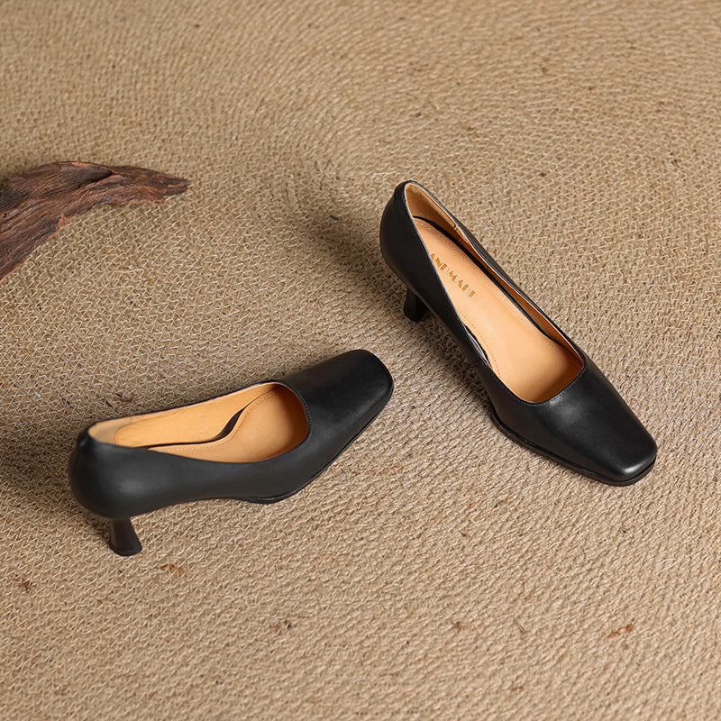 Women's Square Leather Pumps