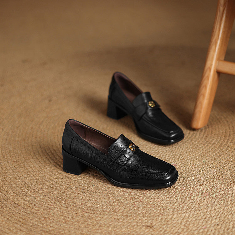 Women's Square-Toe Leather Loafer Pumps