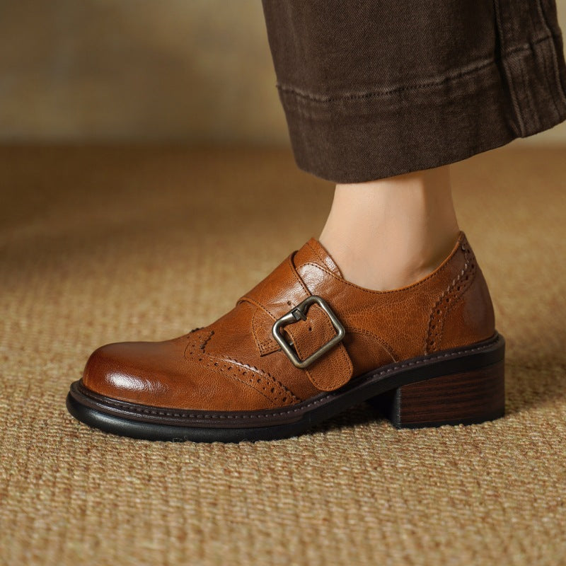 Women's Monk-Strap Leather Brogues