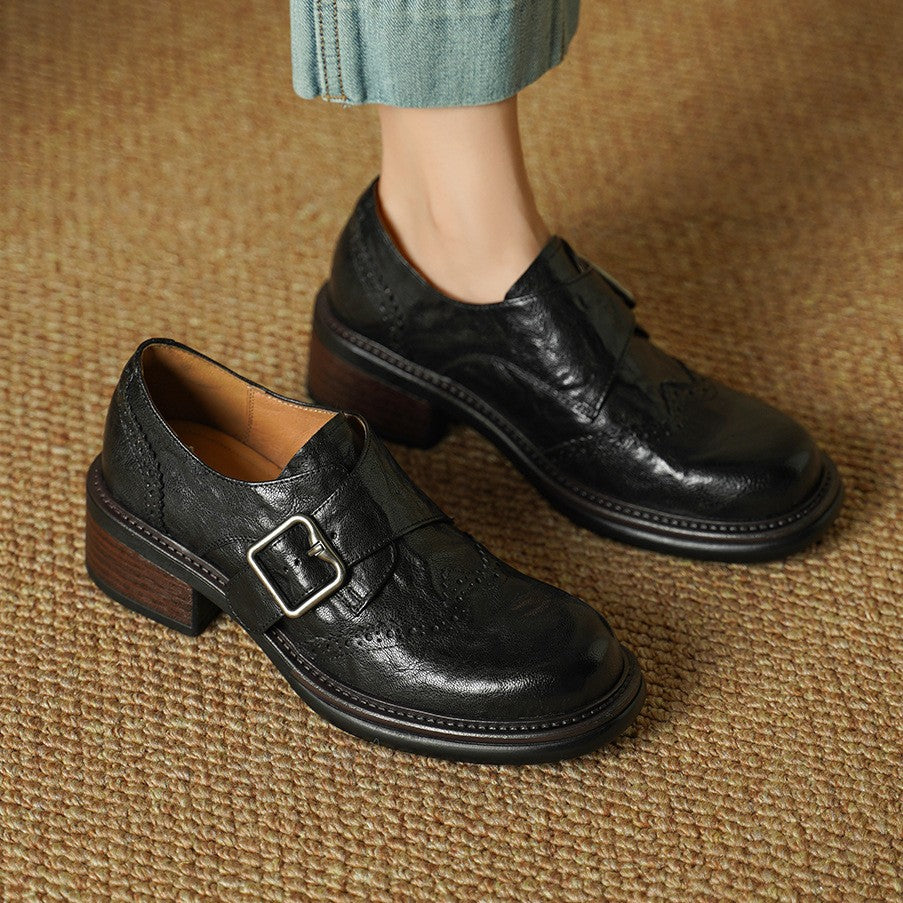 Women's Monk-Strap Leather Brogues