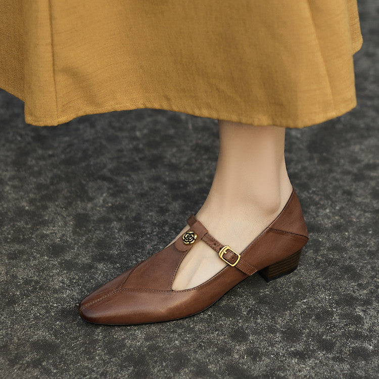 Women's T-Bar Leather Pumps