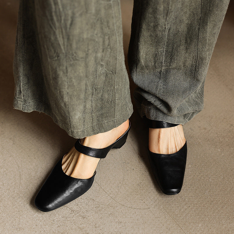 Women's Square-Toe Leather Mules