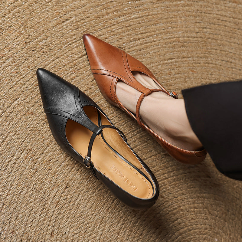 Women's Leather T-strap Pumps