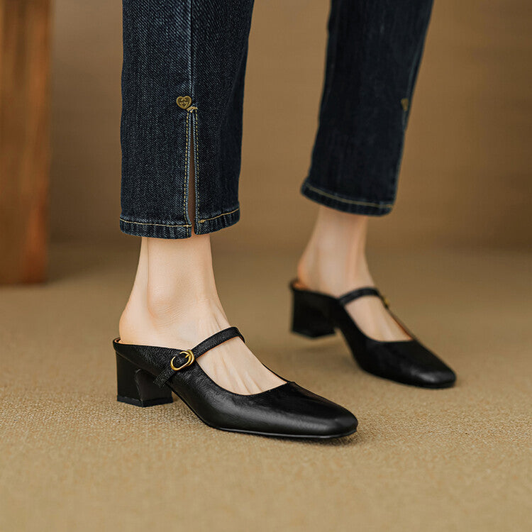 Women's Strap Leather Mules