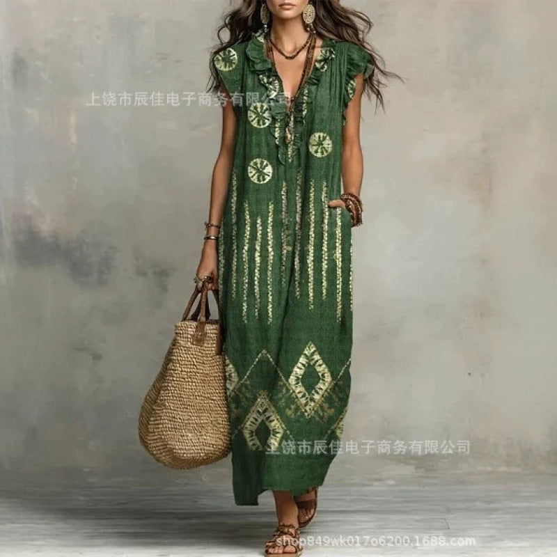 Florence™ | Vintage Floral V-Neck Maxi Dress
