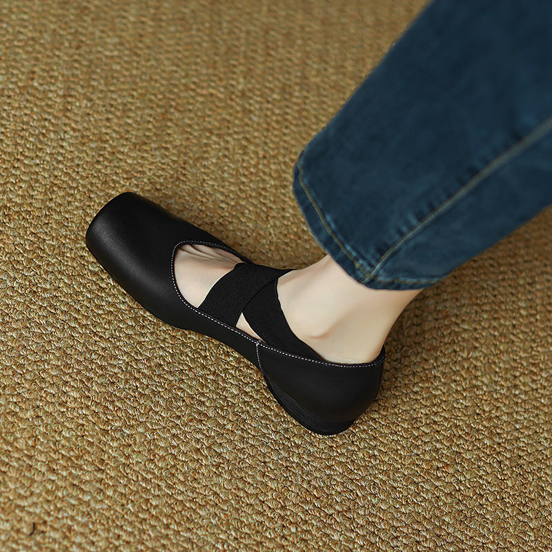 Women's Square Toe Leather Ballets