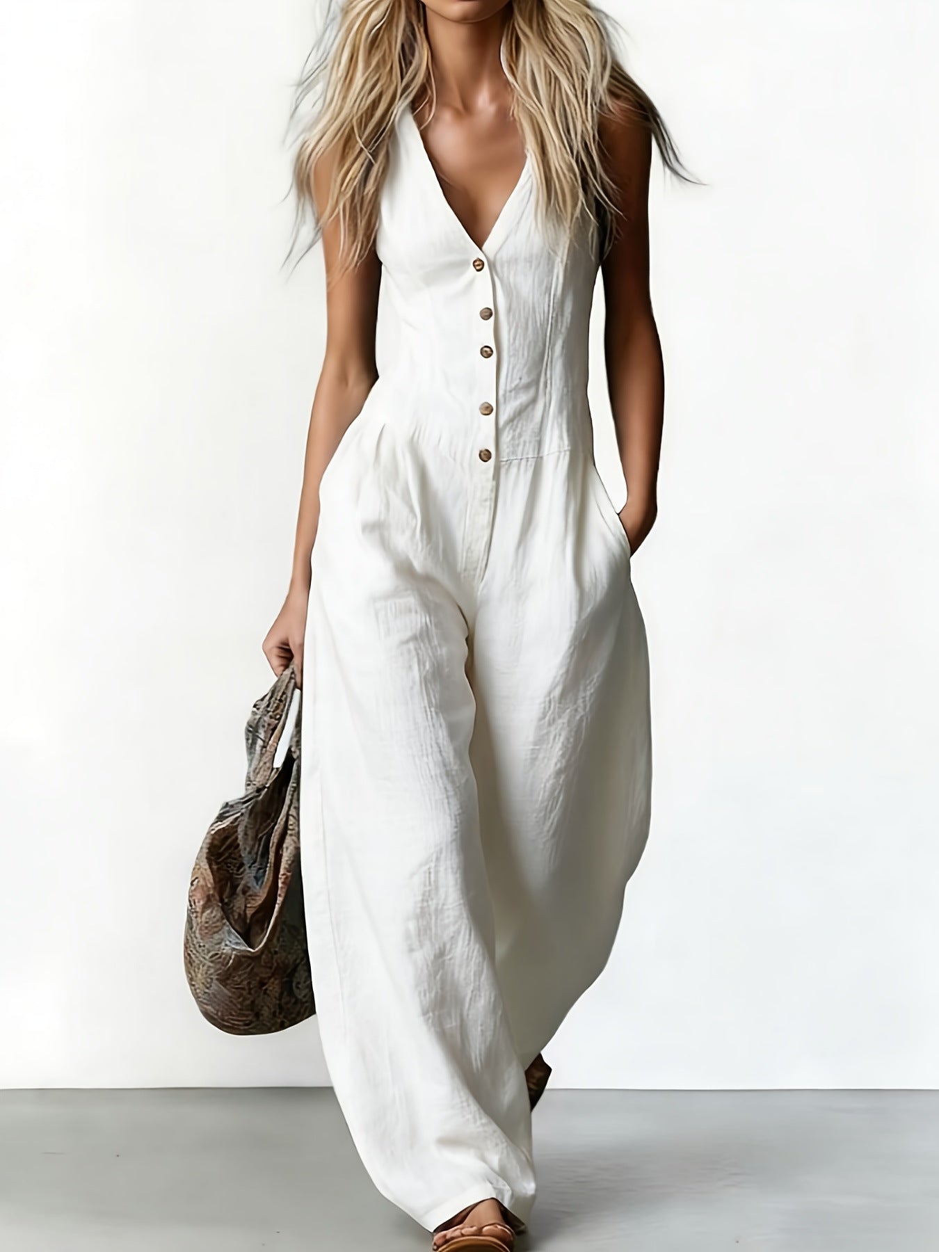 Margot™ | Button-Front Halter Jumpsuit
