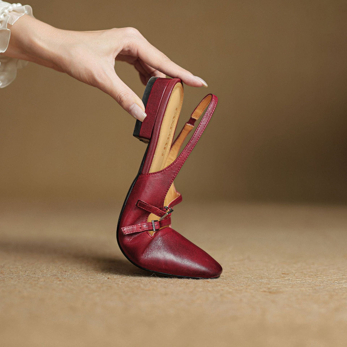 Women's Leather Slingback Mary Jane Flats