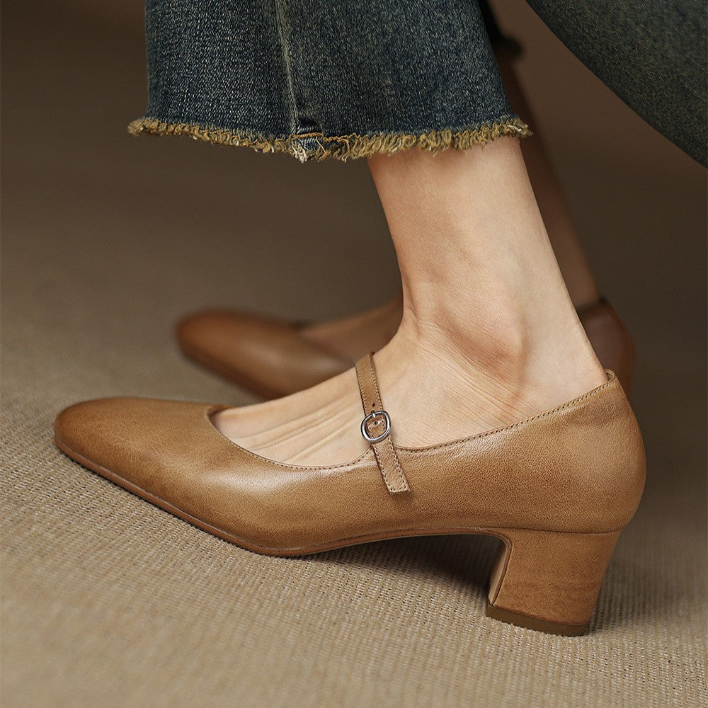 Women's Leather Block Heels