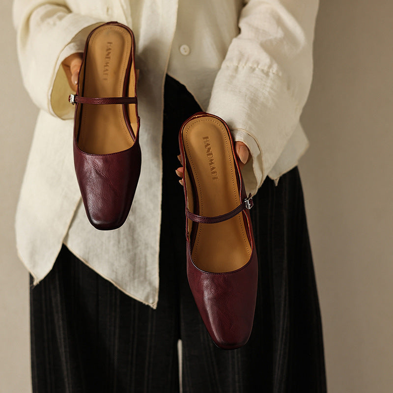 Women's Square-Toe Leather Mules