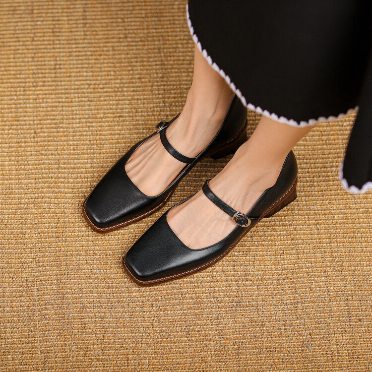 Women's Strap Leather Mary-Jane Heels