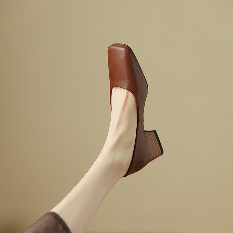 Women's Square Leather Pumps