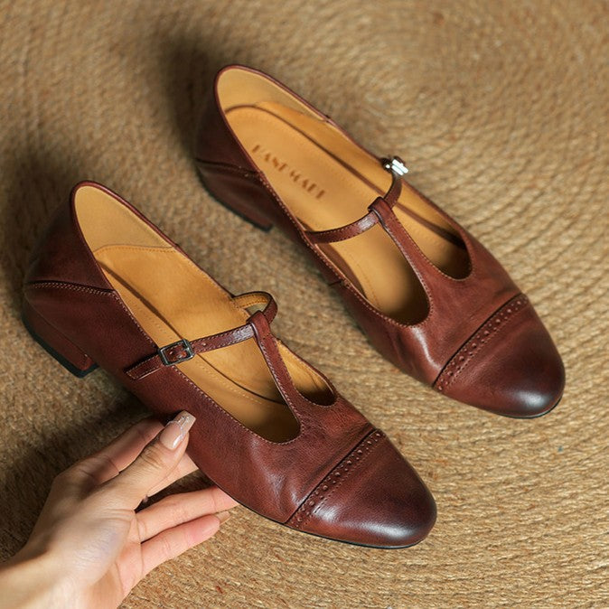 Women's T-Strap Leather Mary Janes
