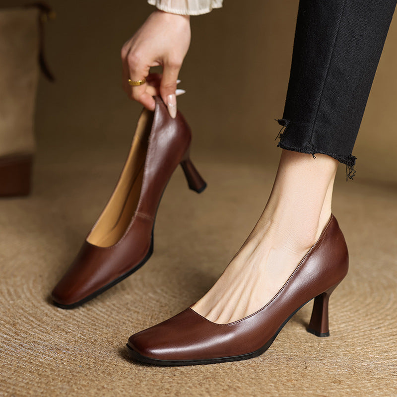Women's Square Leather Pumps
