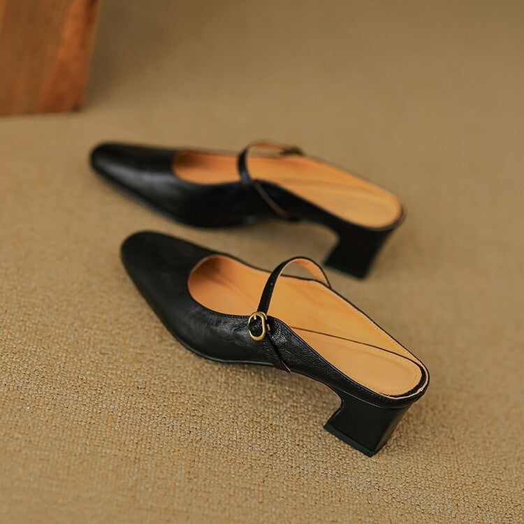 Women's Strap Leather Mules
