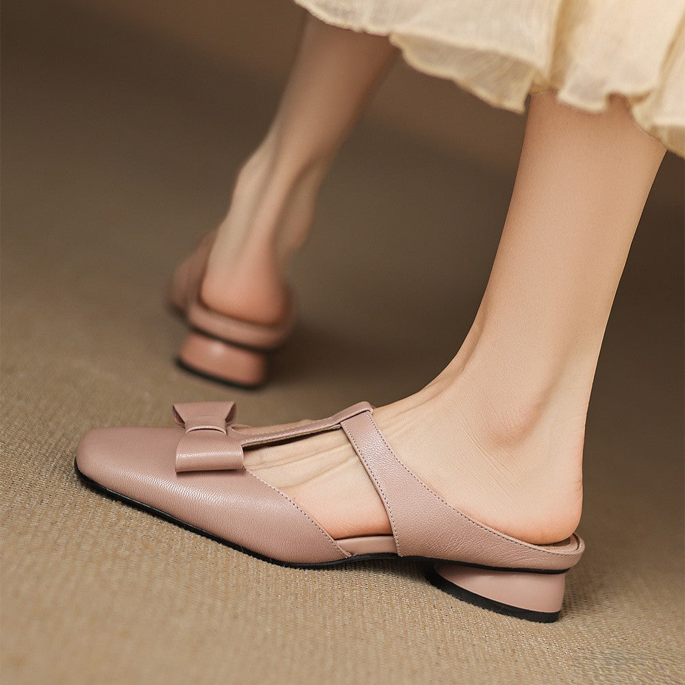 Women's Bow Lambskin Leather Mules