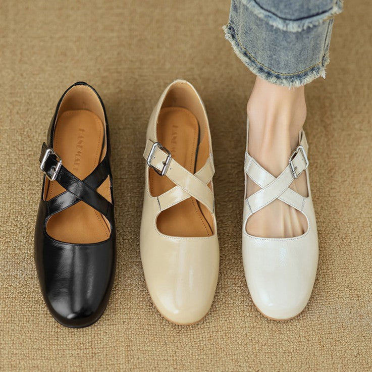 Women's Cross-Strap Leather Flats