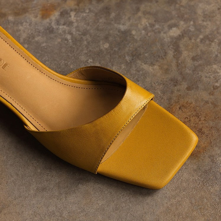 Women's Square-Toe Leather Wedge Mules