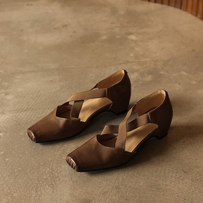 Women's Leather Cross-Strap Heels