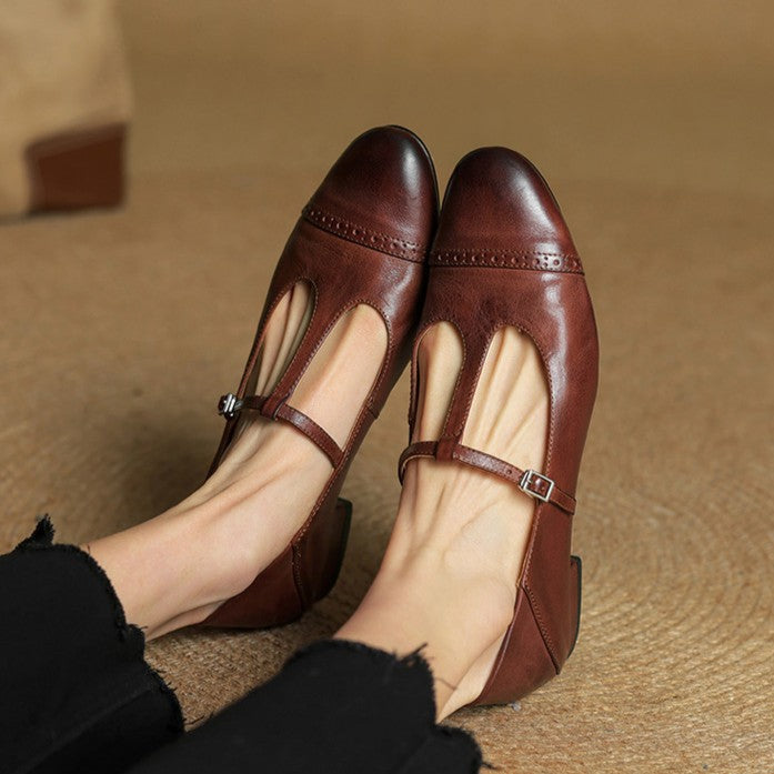 Women's T-Strap Leather Mary Janes