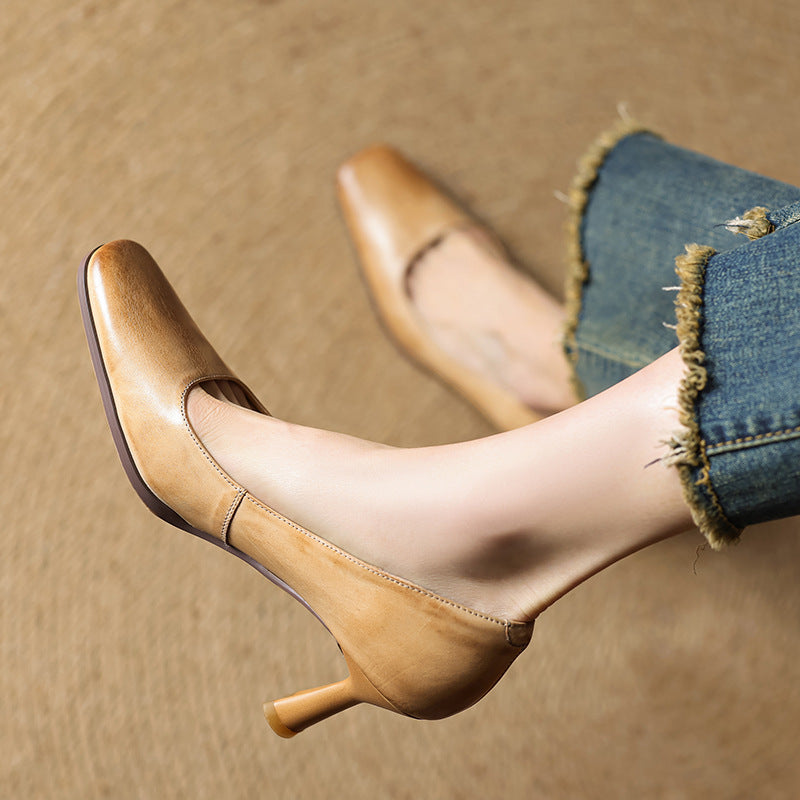 Women's Square Leather Pumps