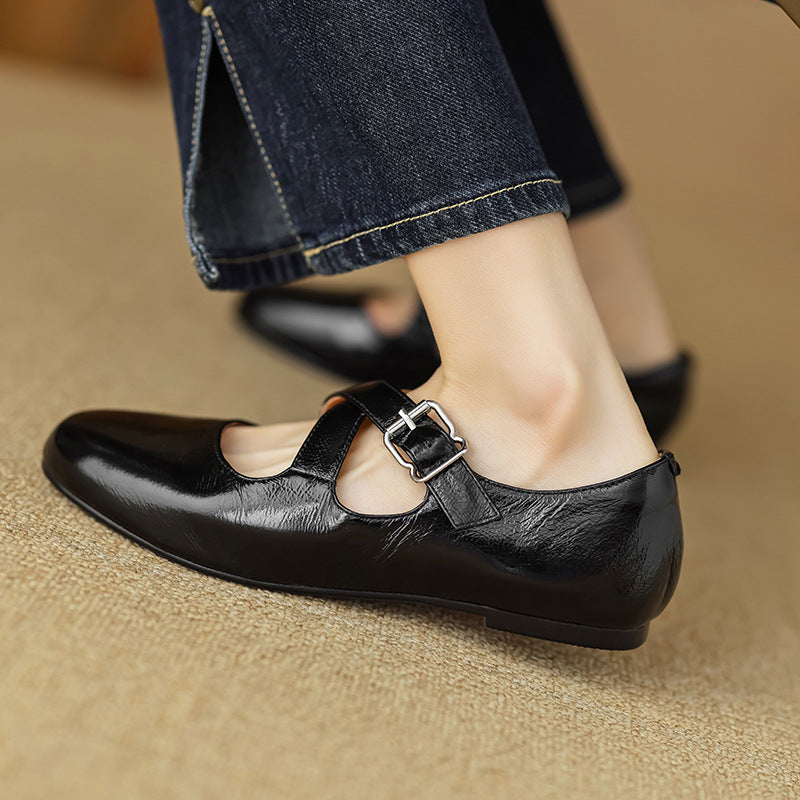 Women's Cross-Strap Leather Flats