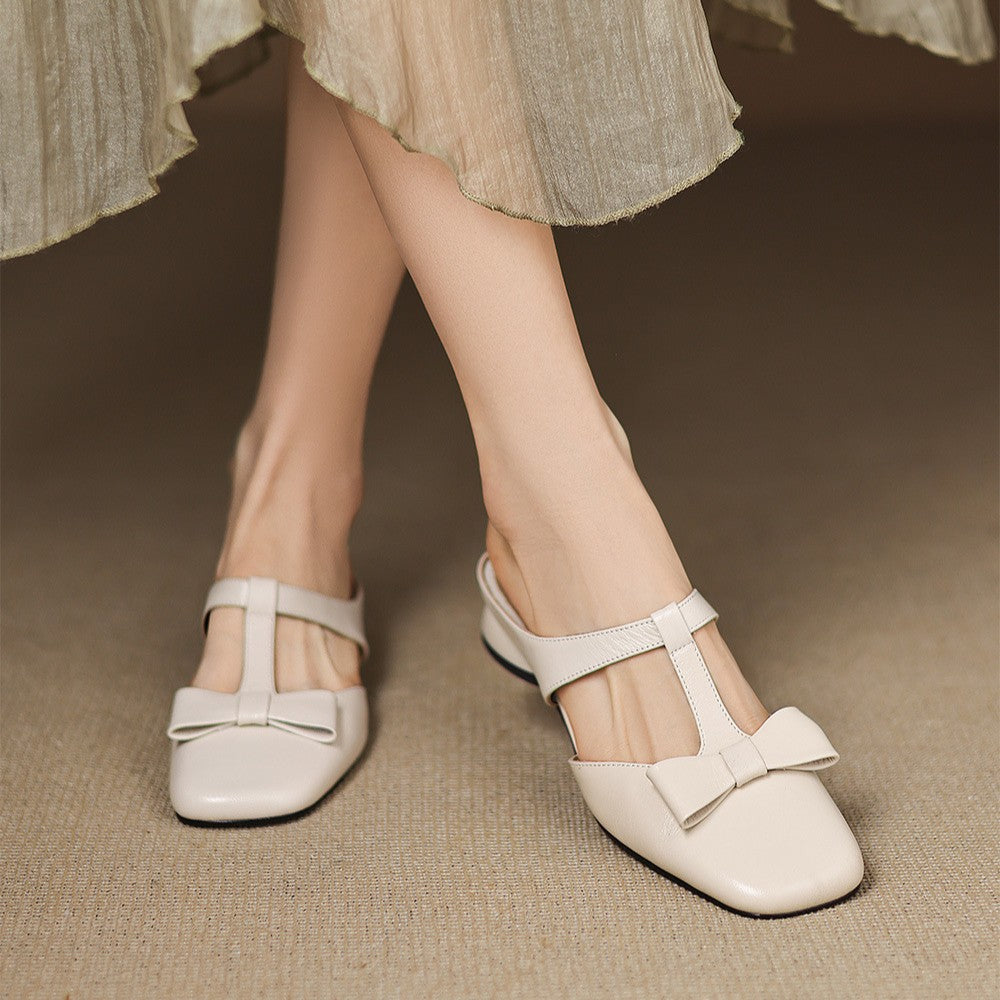 Women's Bow Lambskin Leather Mules