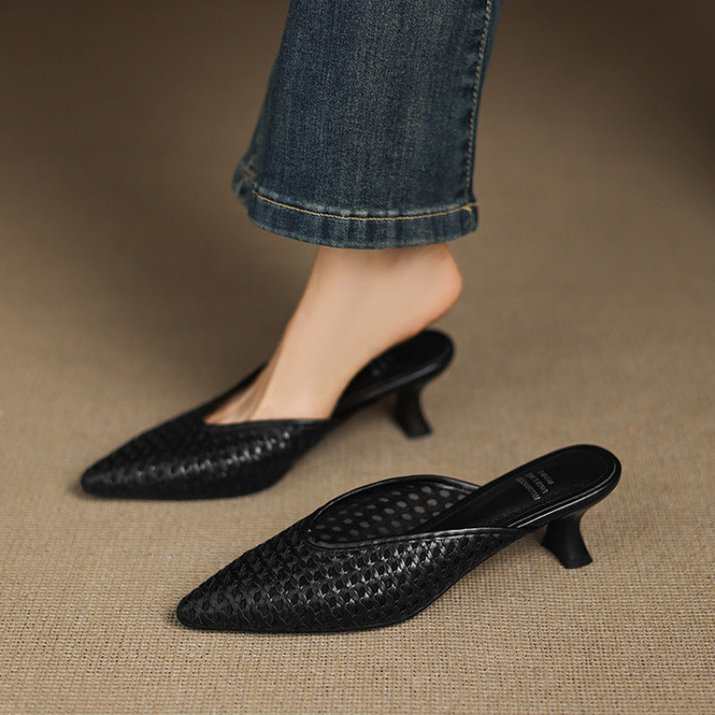 Women's Woven Leather Heel Mules