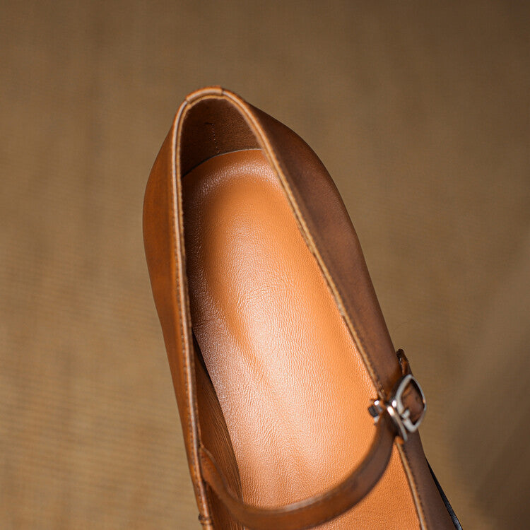 Women's Strap Leather Mary-Jane Heels