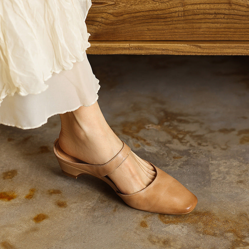 Women's Square-Toe Leather Mules