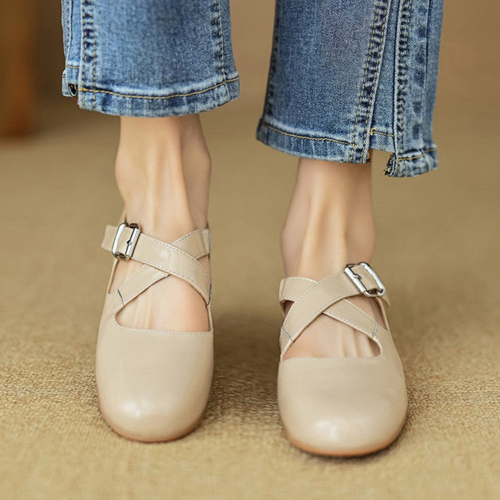 Women's Cross-Strap Leather Flats
