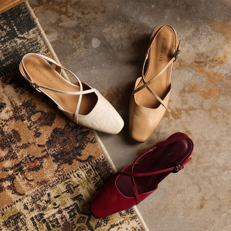 Women's Cross-Strap Leather Slingback Heels