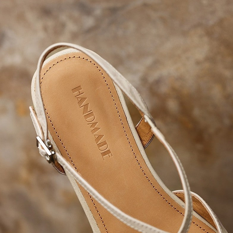 Women's Cross-Strap Leather Slingback Heels