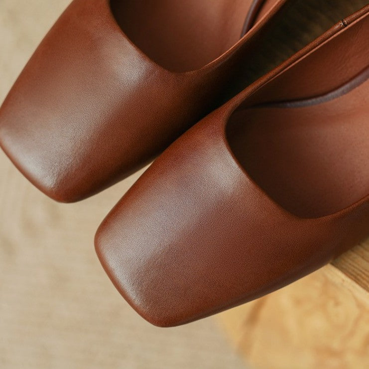 Women's Square Leather Pumps