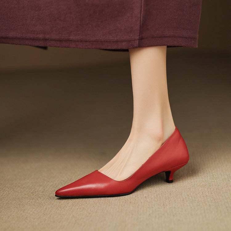 Women's Leather Kitten Heel Pumps